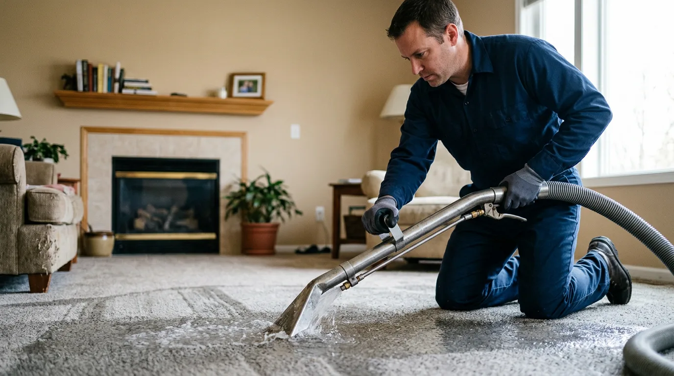 Water damage restoration technician working near Manilla, IN